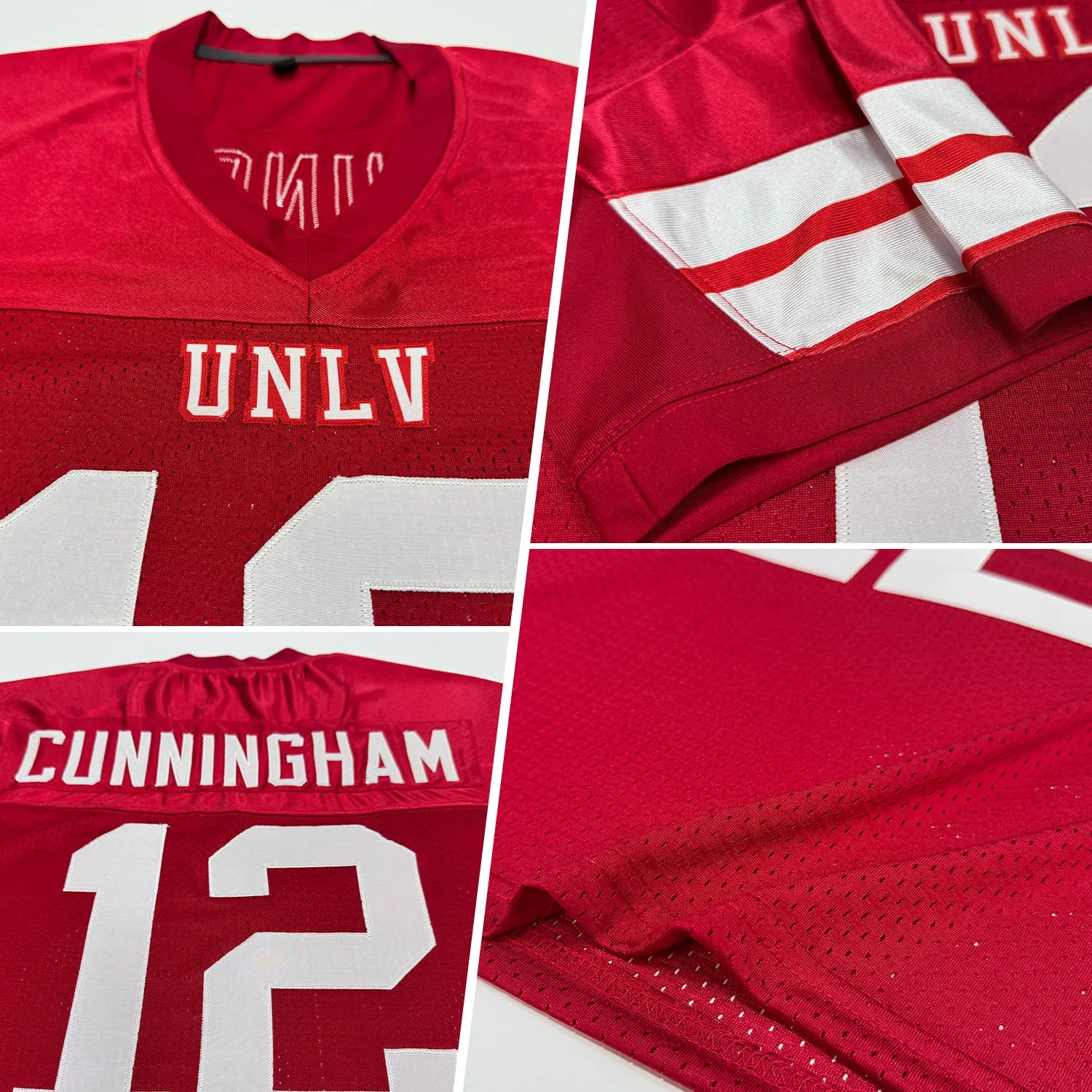 Custom Red White Mesh Authentic Football Jersey FansIdea