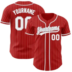 Custom Red White Pinstripe Gray Authentic Baseball Jersey FansIdea