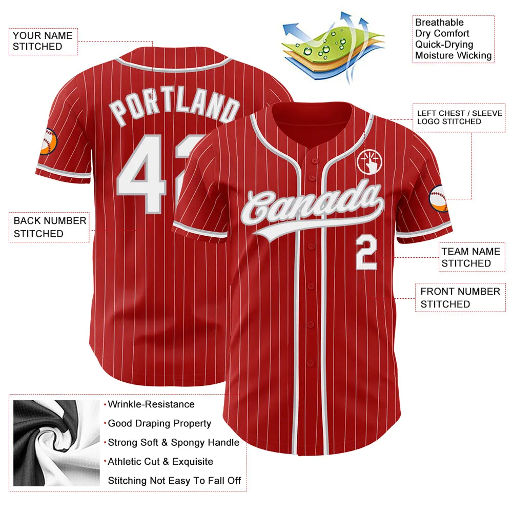Custom Red White Pinstripe Gray Authentic Baseball Jersey FansIdea