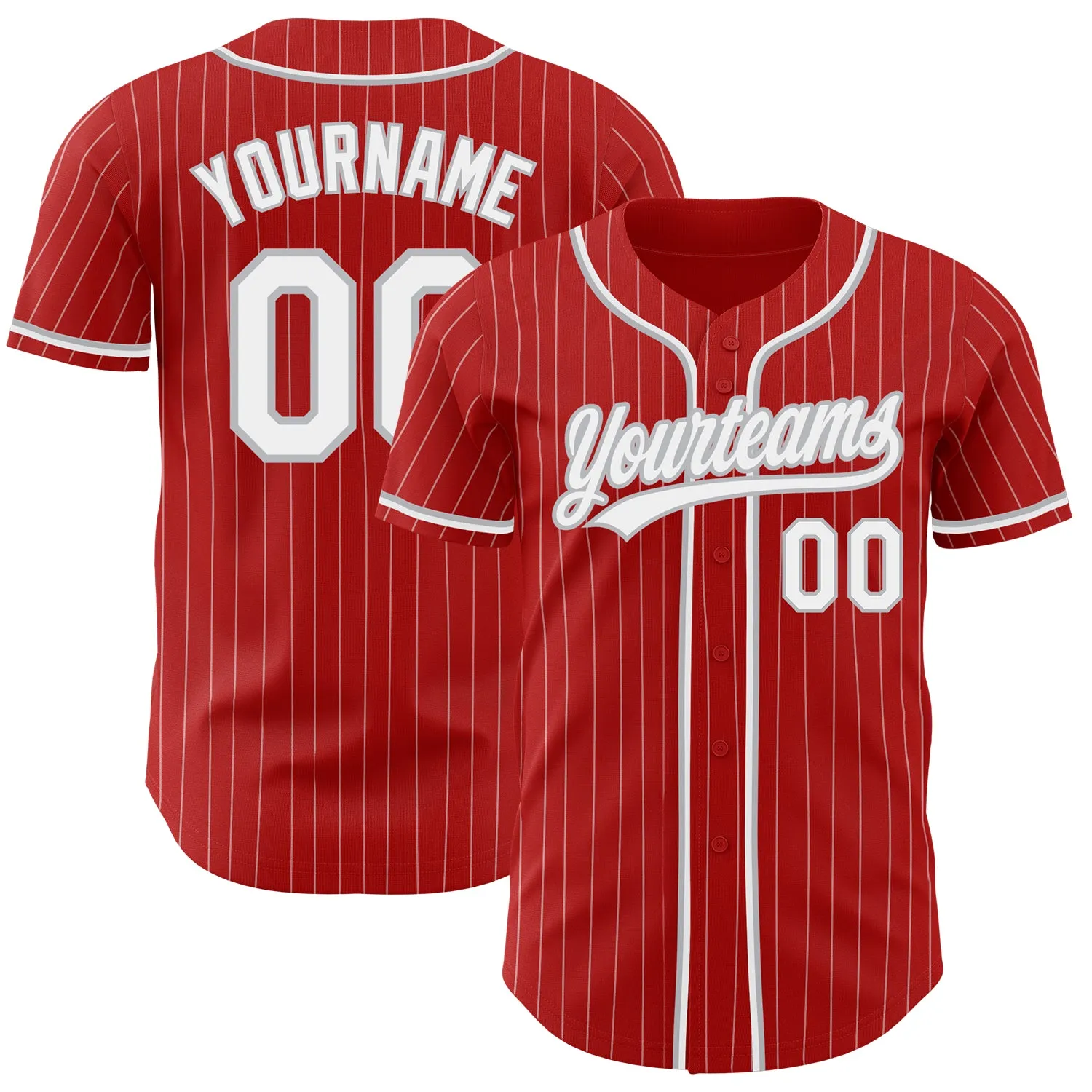 Custom Red White Pinstripe Gray Authentic Baseball Jersey FansIdea