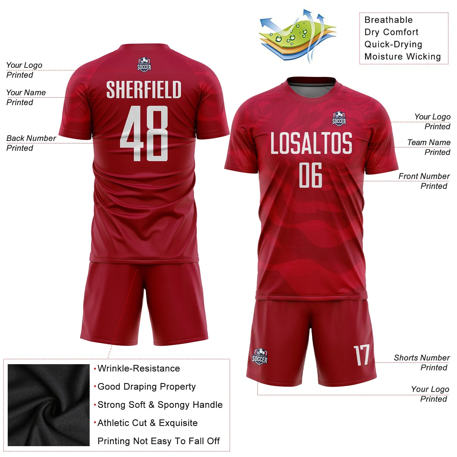 Custom Red White Sublimation Soccer Uniform Jersey FansIdea