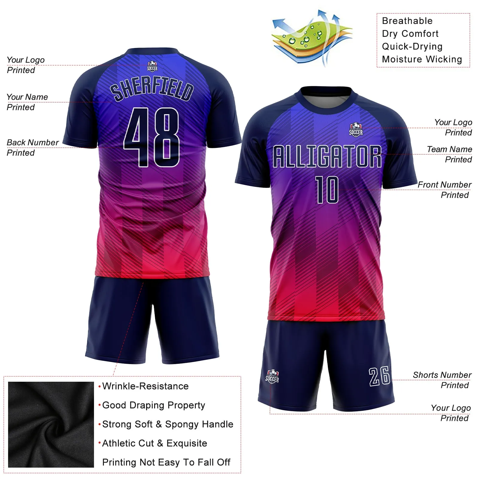 Custom Royal Navy-Hot Pink Sublimation Soccer Uniform Jersey FansIdea