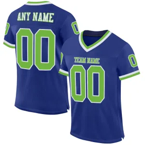 Custom Royal Neon Green-White Mesh Authentic Throwback Football Jersey FansIdea