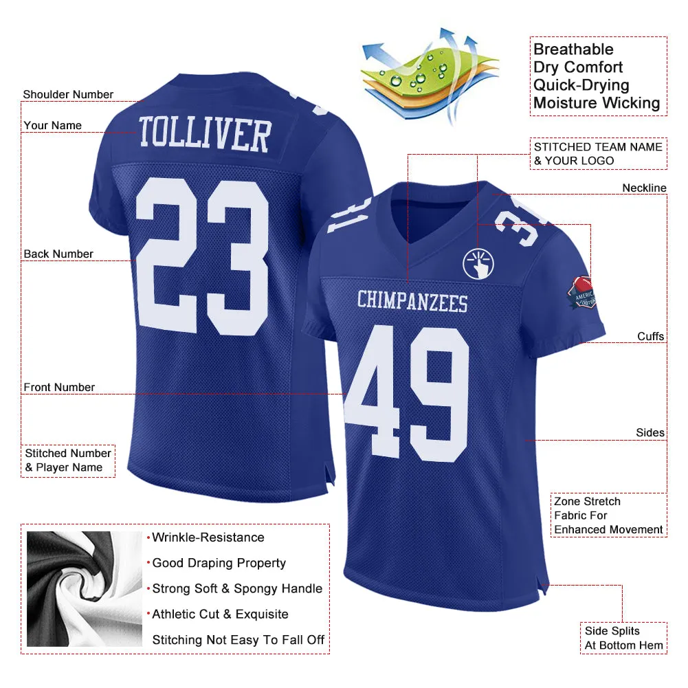 Custom Royal White Mesh Authentic Football Jersey FansIdea