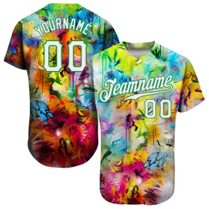 Custom Scratch Graffiti Pattern White-Kelly Green 3D Authentic Baseball Jersey FansIdea