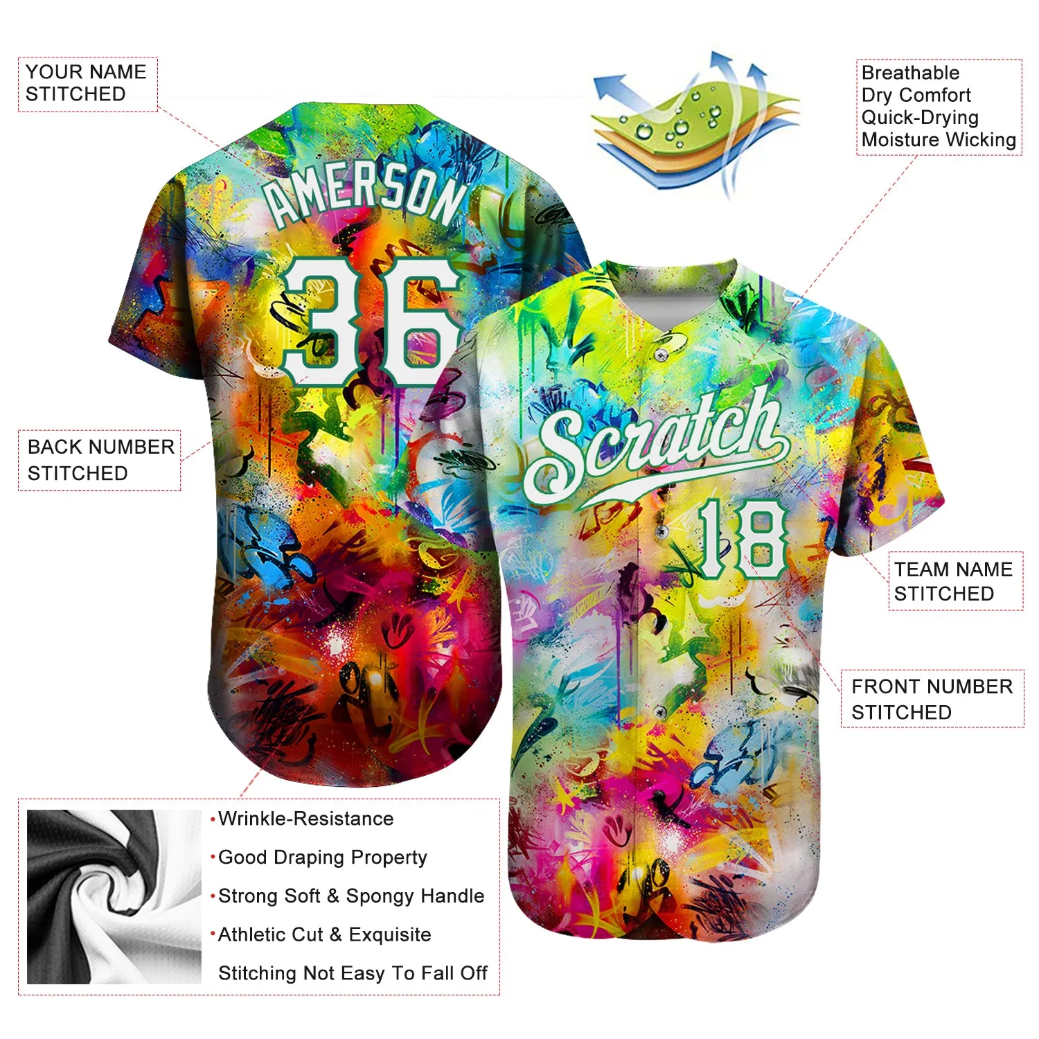 Custom Scratch Graffiti Pattern White-Kelly Green 3D Authentic Baseball Jersey FansIdea