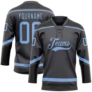 Custom Steel Gray Light Blue-Black Hockey Lace Neck Jersey FansIdea