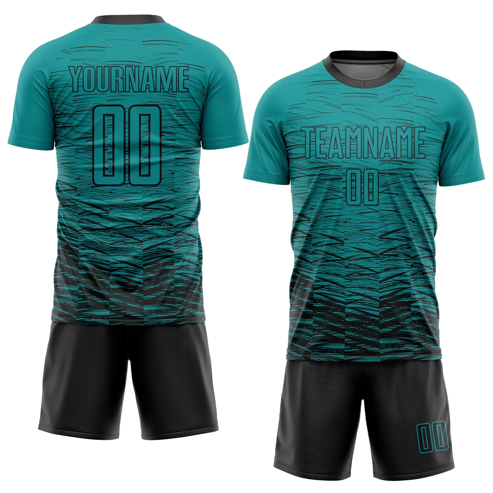 Custom Teal Black Sublimation Soccer Uniform Jersey FansIdea