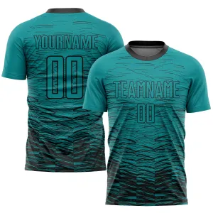 Custom Teal Black Sublimation Soccer Uniform Jersey FansIdea