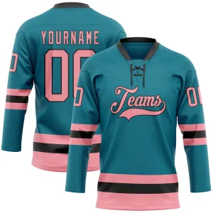 Custom Teal Medium Pink-Black Hockey Lace Neck Jersey FansIdea