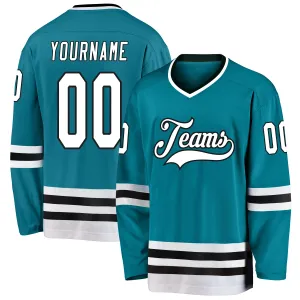 Custom Teal White-Black Hockey Jersey FansIdea