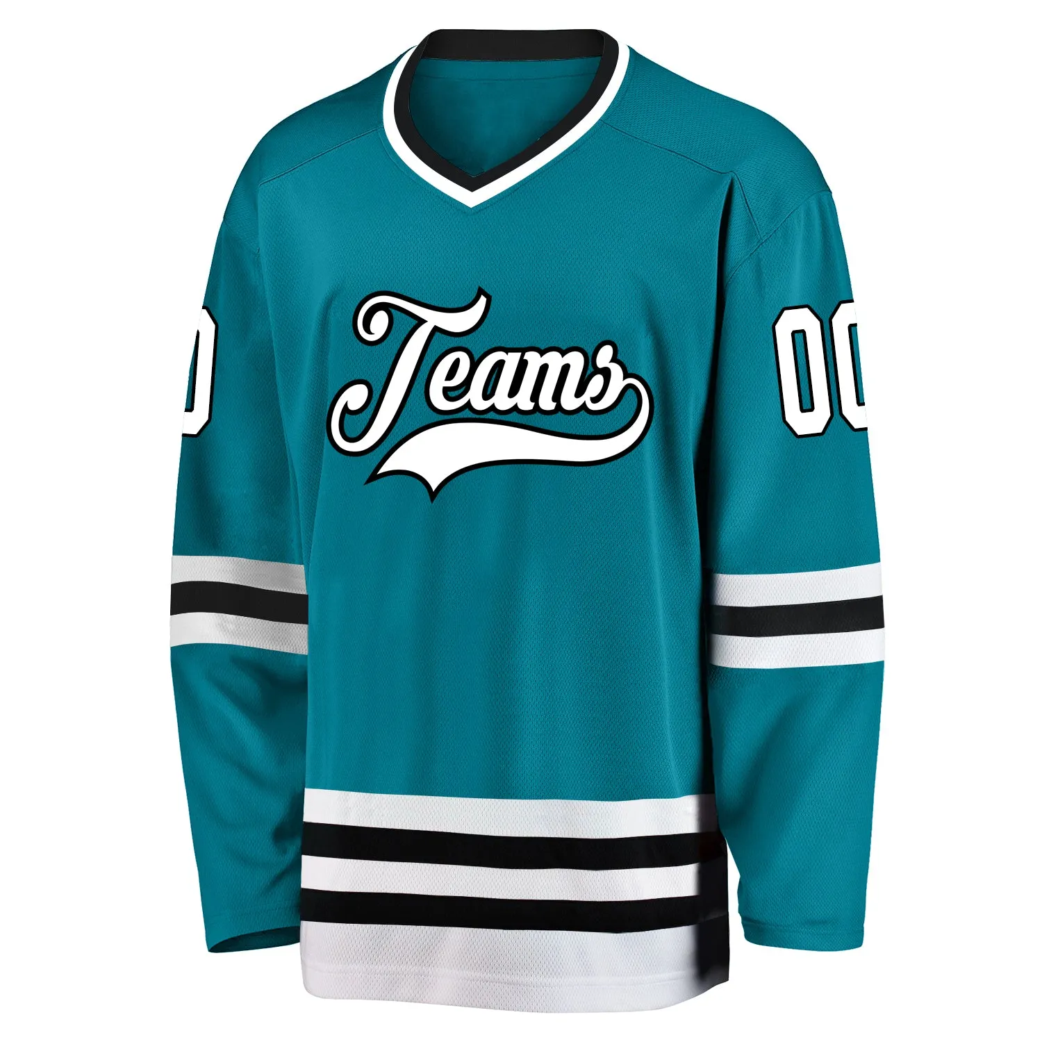 Custom Teal White-Black Hockey Jersey FansIdea