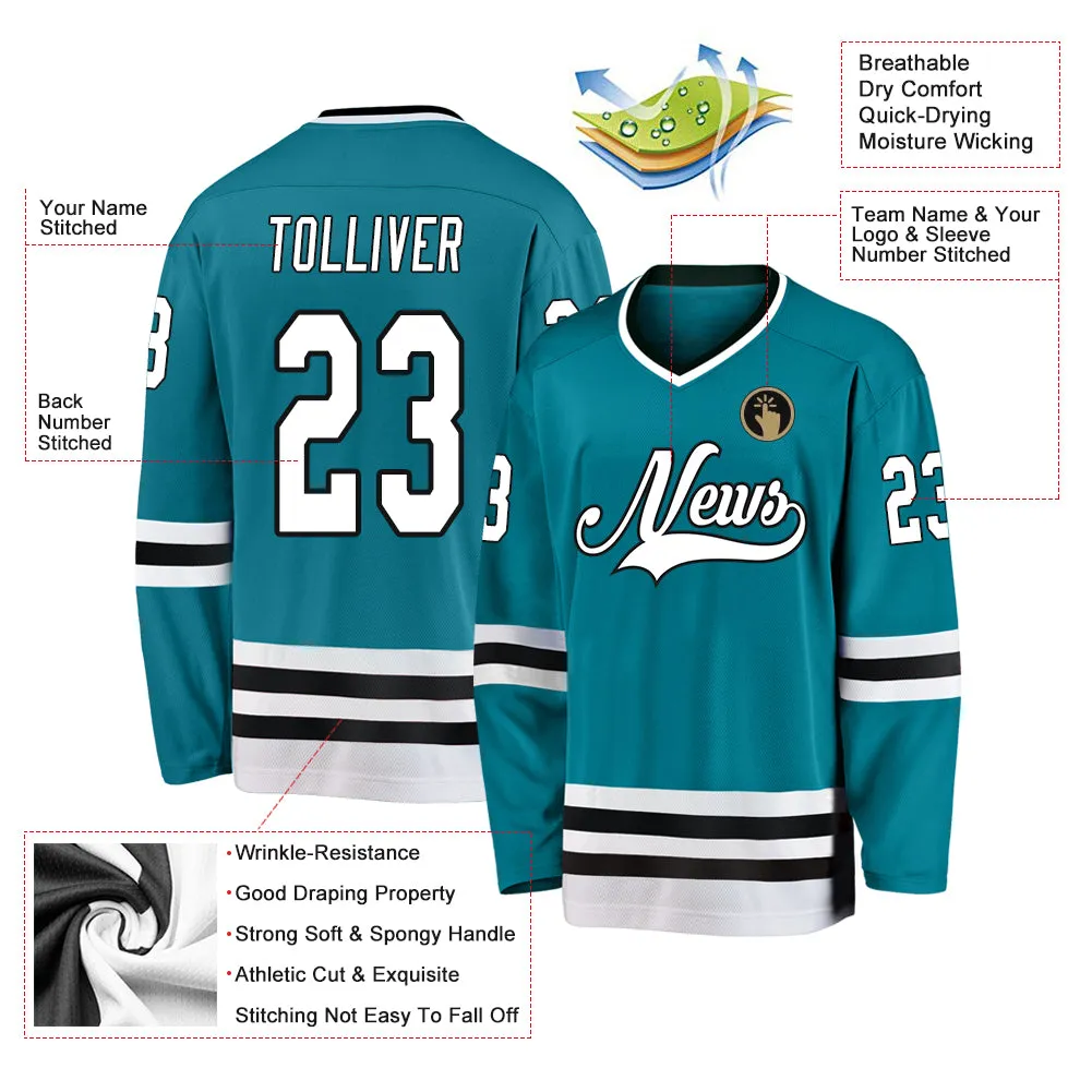 Custom Teal White-Black Hockey Jersey FansIdea