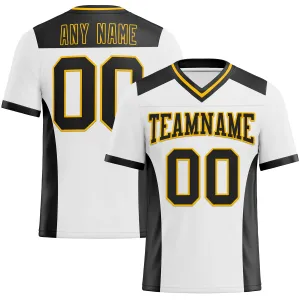Custom White Black-Gold Mesh Authentic Football Jersey FansIdea