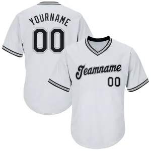 Custom White Black-Gray Authentic Throwback Rib-Knit Baseball Jersey Shirt FansIdea