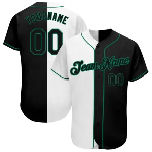 Custom White-Black Kelly Green Authentic Split Fashion Baseball Jersey FansIdea