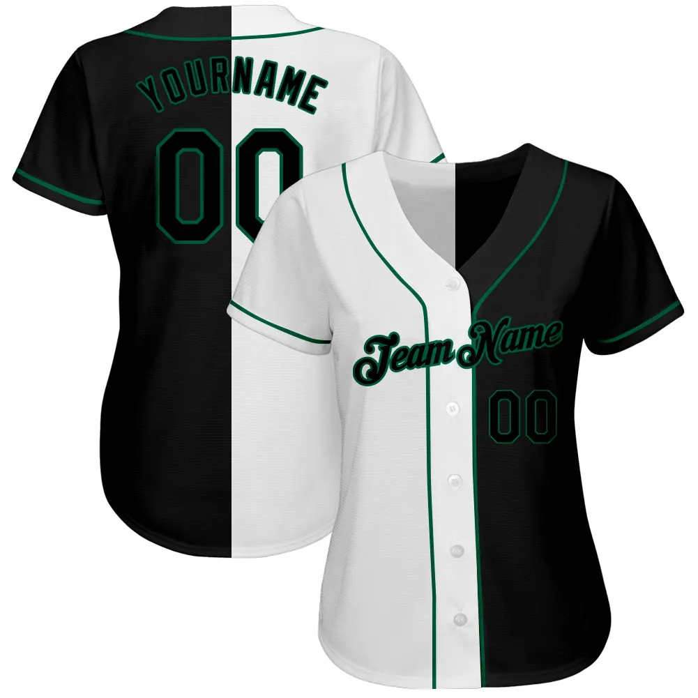 Custom White-Black Kelly Green Authentic Split Fashion Baseball Jersey FansIdea