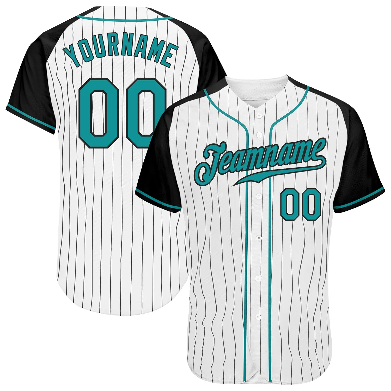 Custom White Black Pinstripe Teal-Black Authentic Raglan Sleeves Baseball Jersey FansIdea