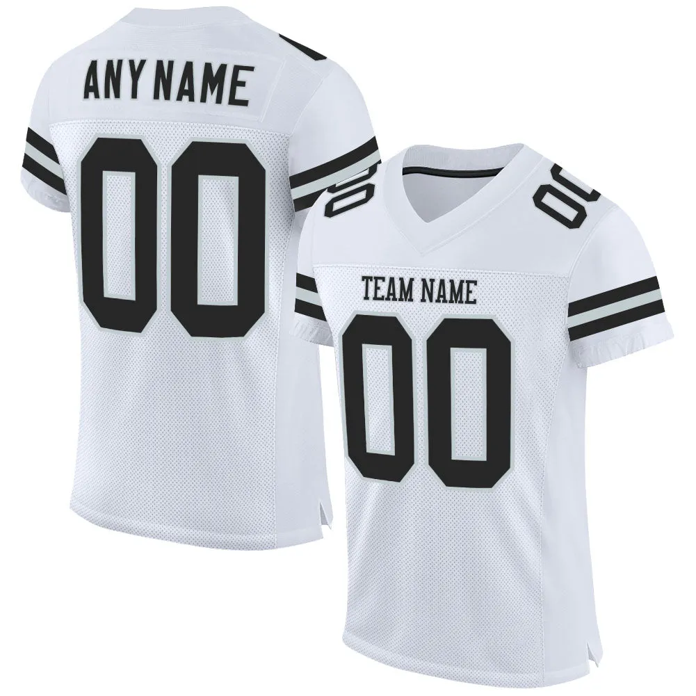 Custom White Black-Silver Mesh Authentic Football Jersey FansIdea