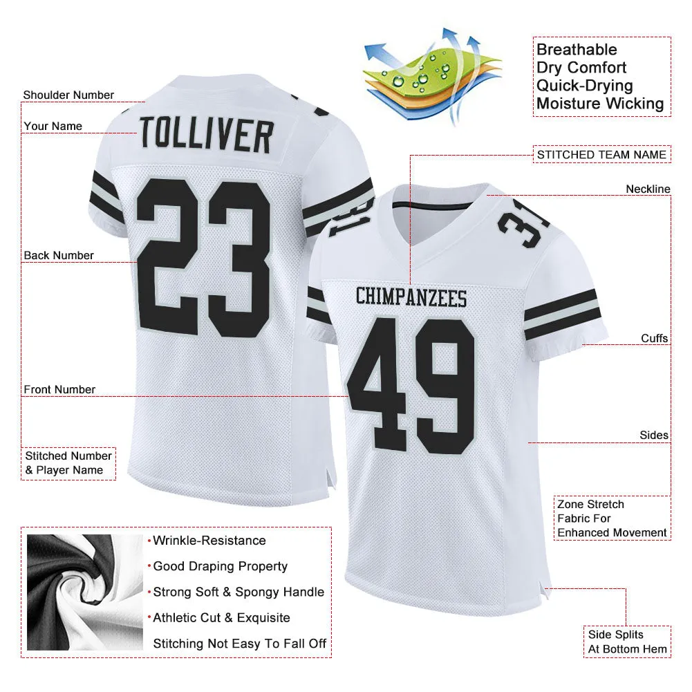 Custom White Black-Silver Mesh Authentic Football Jersey FansIdea