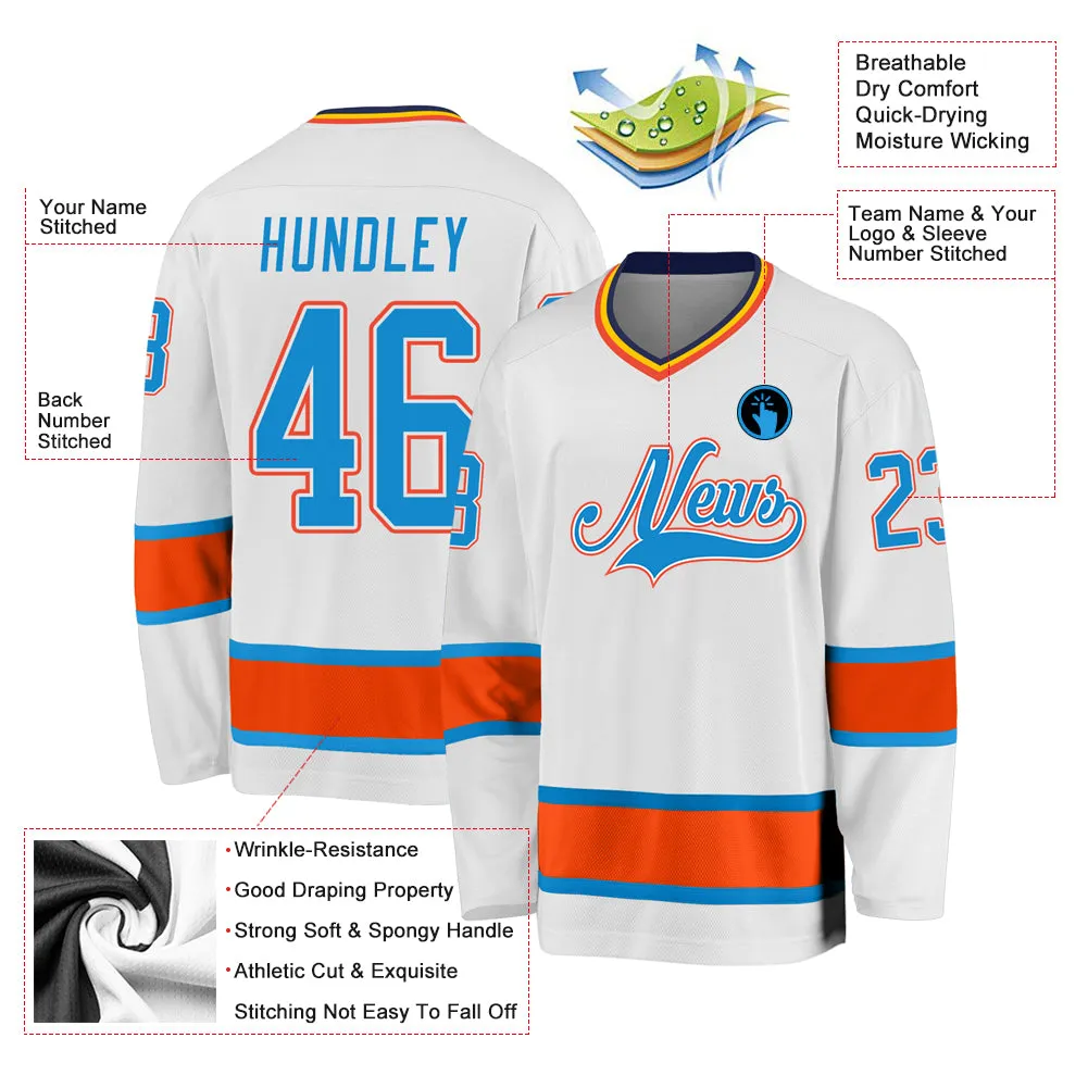 Custom White Blue-Orange Hockey Jersey FansIdea