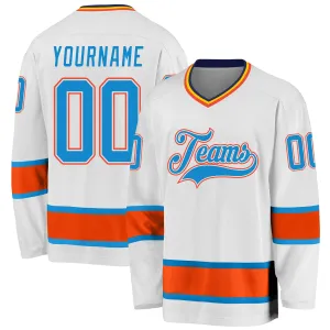 Custom White Blue-Orange Hockey Jersey FansIdea