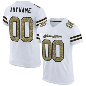 Custom White Camo-Black Mesh Authentic Football Jersey