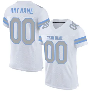 Custom White Gray-Light Blue Mesh Authentic Football Jersey FansIdea