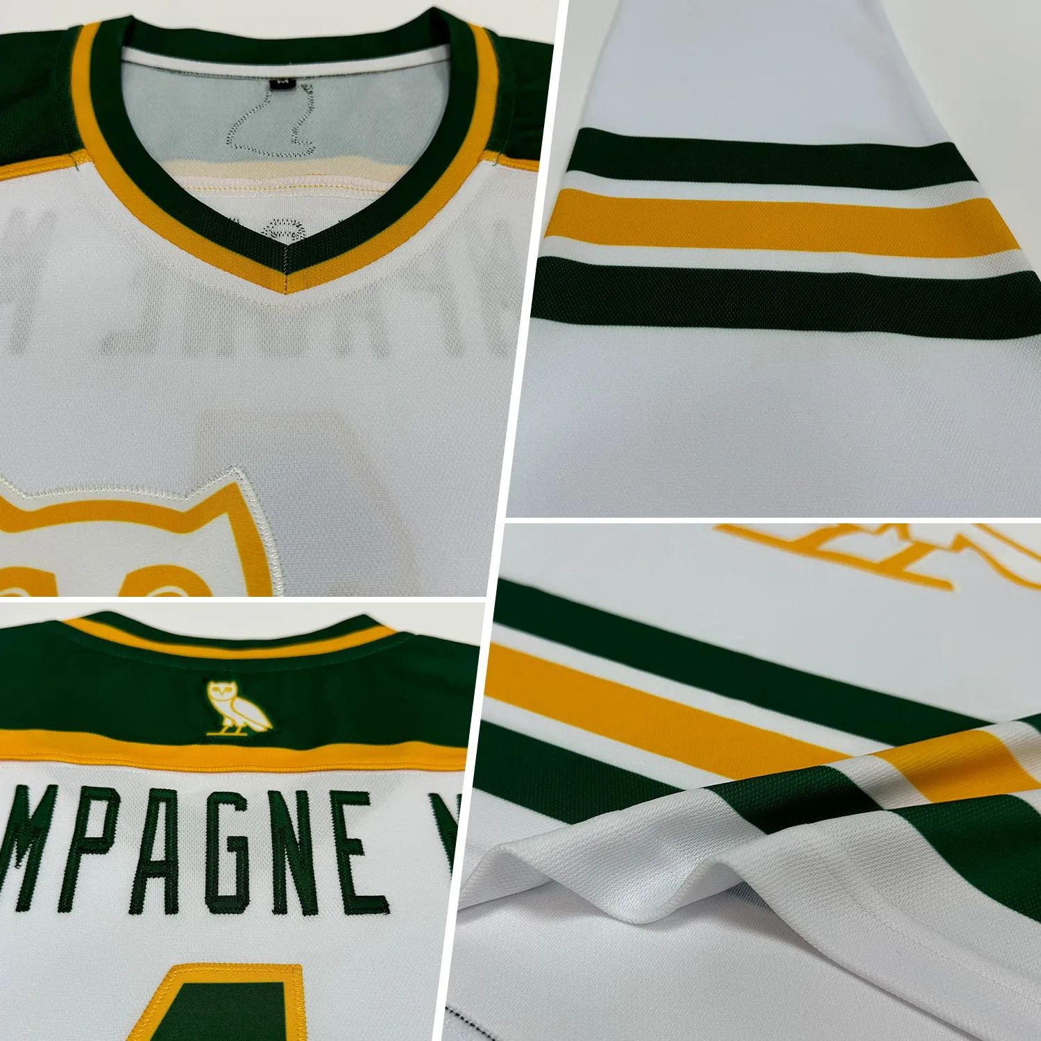 Custom White Green-Gold Hockey Jersey FansIdea