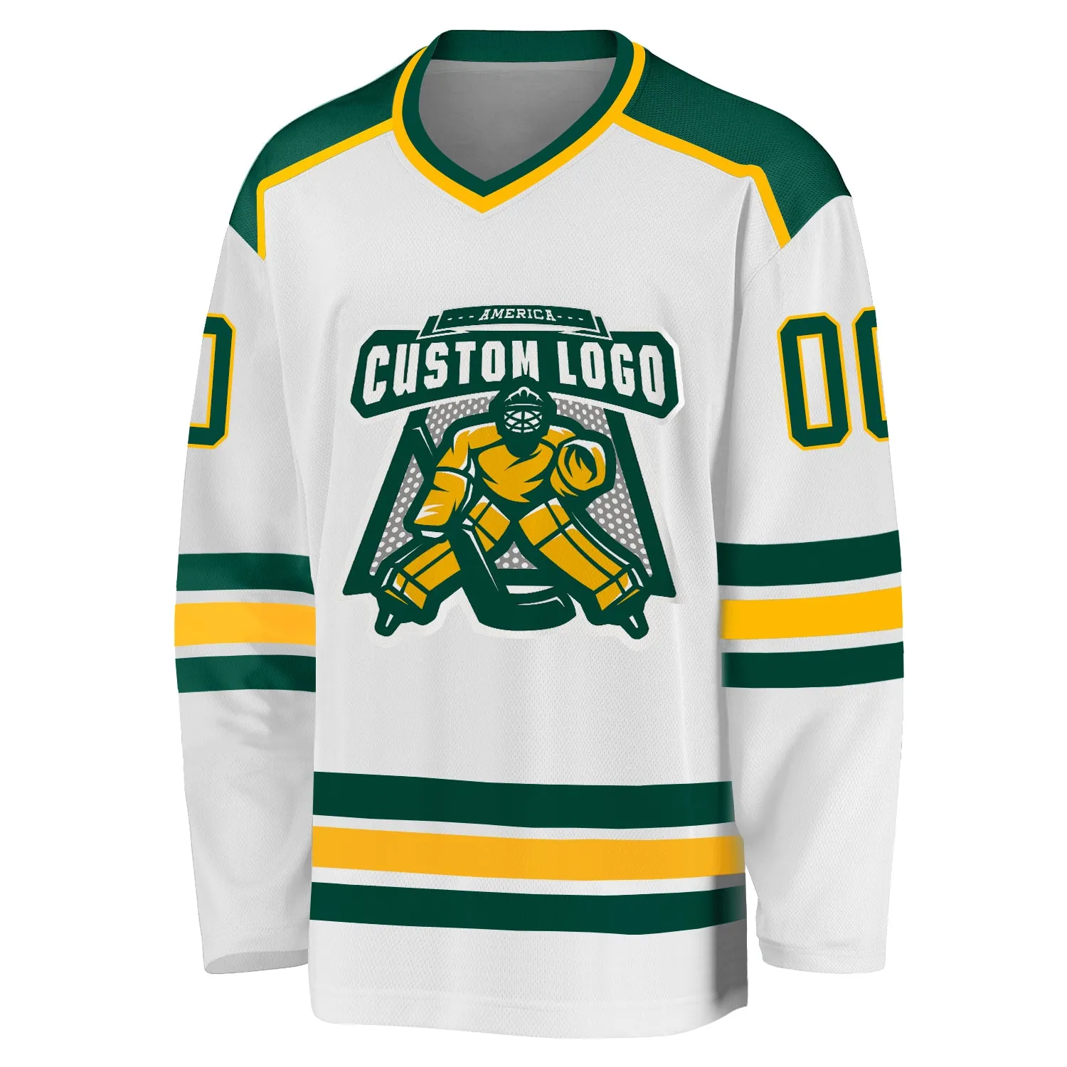 Custom White Green-Gold Hockey Jersey FansIdea