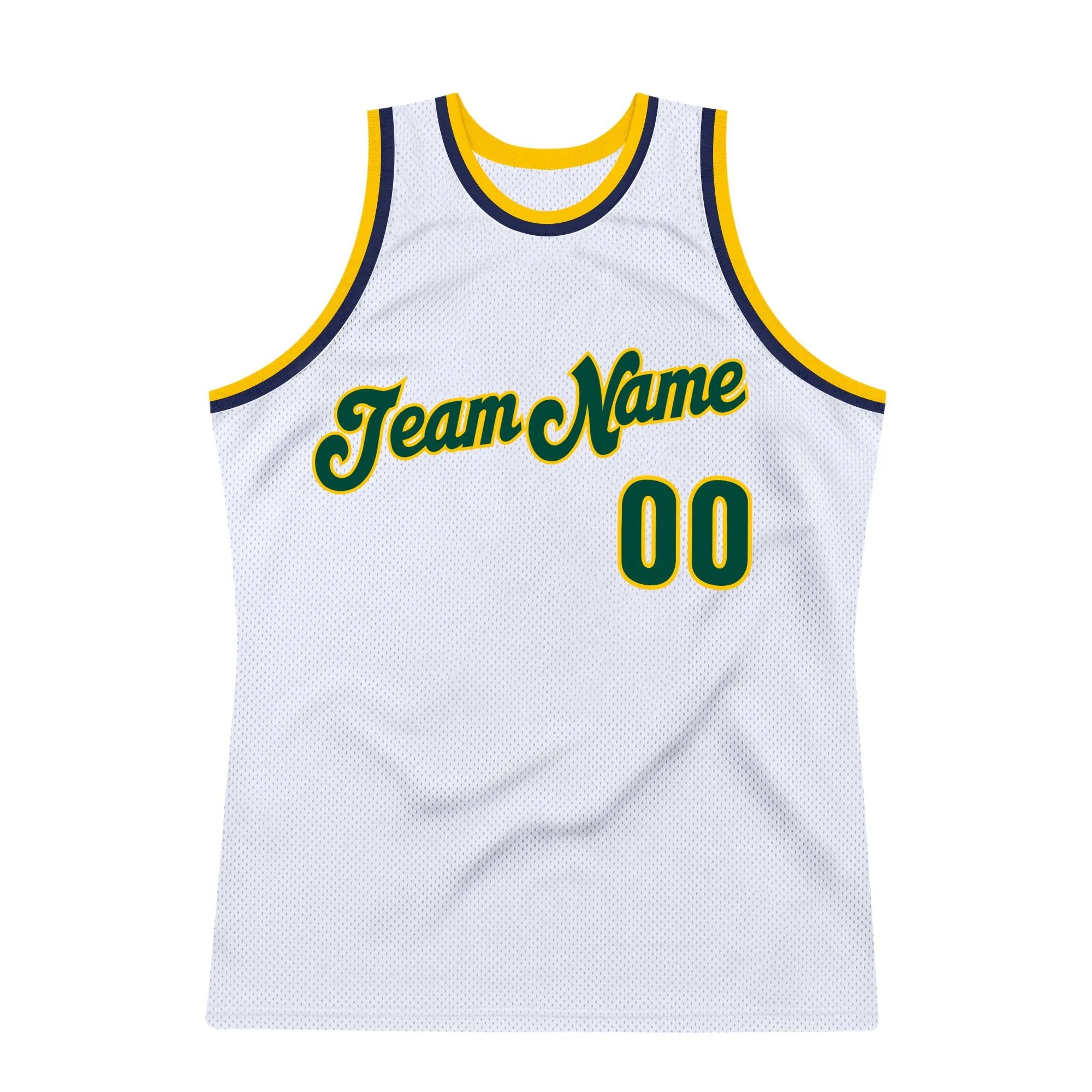 Custom White Hunter Green-Gold Authentic Throwback Basketball Jersey FansIdea