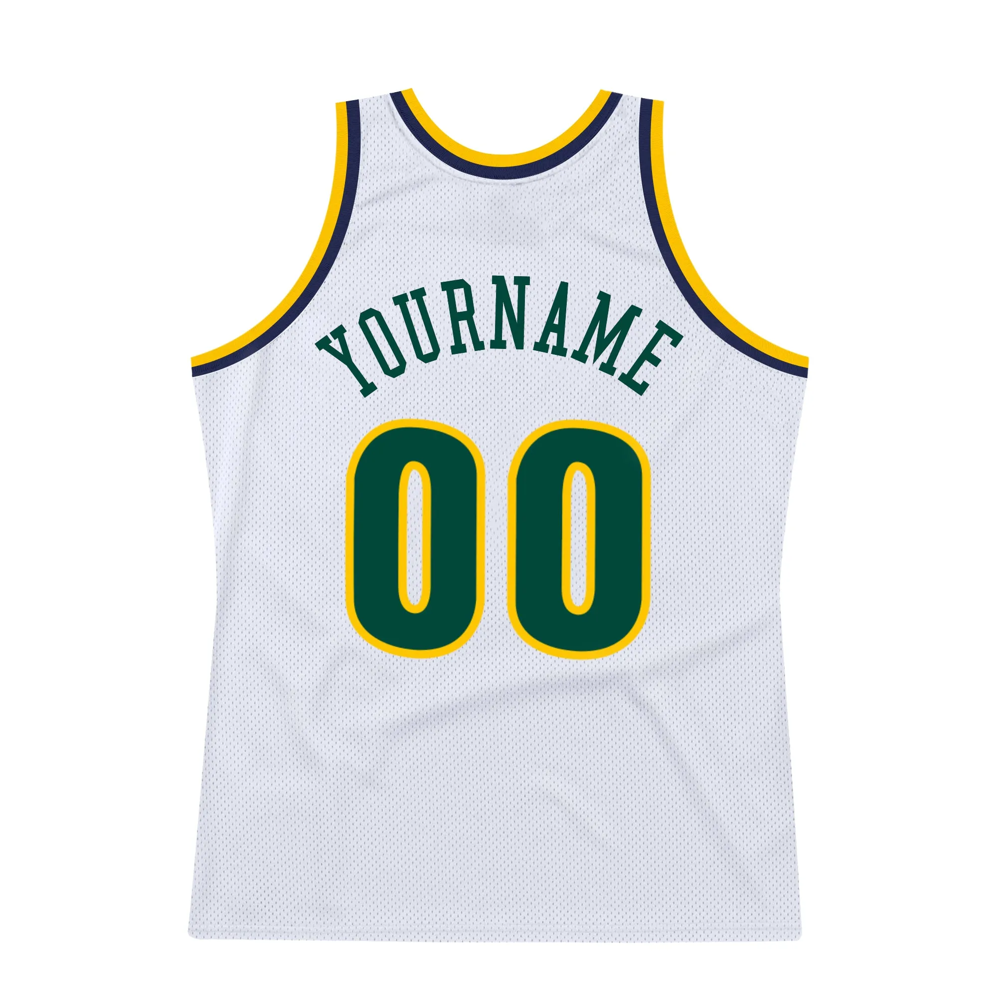 Custom White Hunter Green-Gold Authentic Throwback Basketball Jersey FansIdea