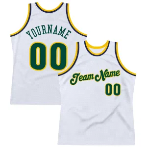 Custom White Hunter Green-Gold Authentic Throwback Basketball Jersey FansIdea