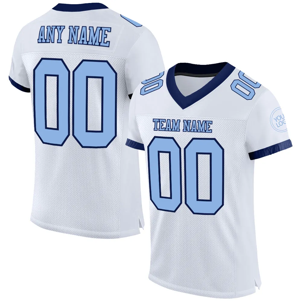 Custom White Light Blue-Navy Mesh Authentic Football Jersey FansIdea