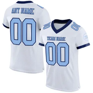 Custom White Light Blue-Navy Mesh Authentic Football Jersey FansIdea