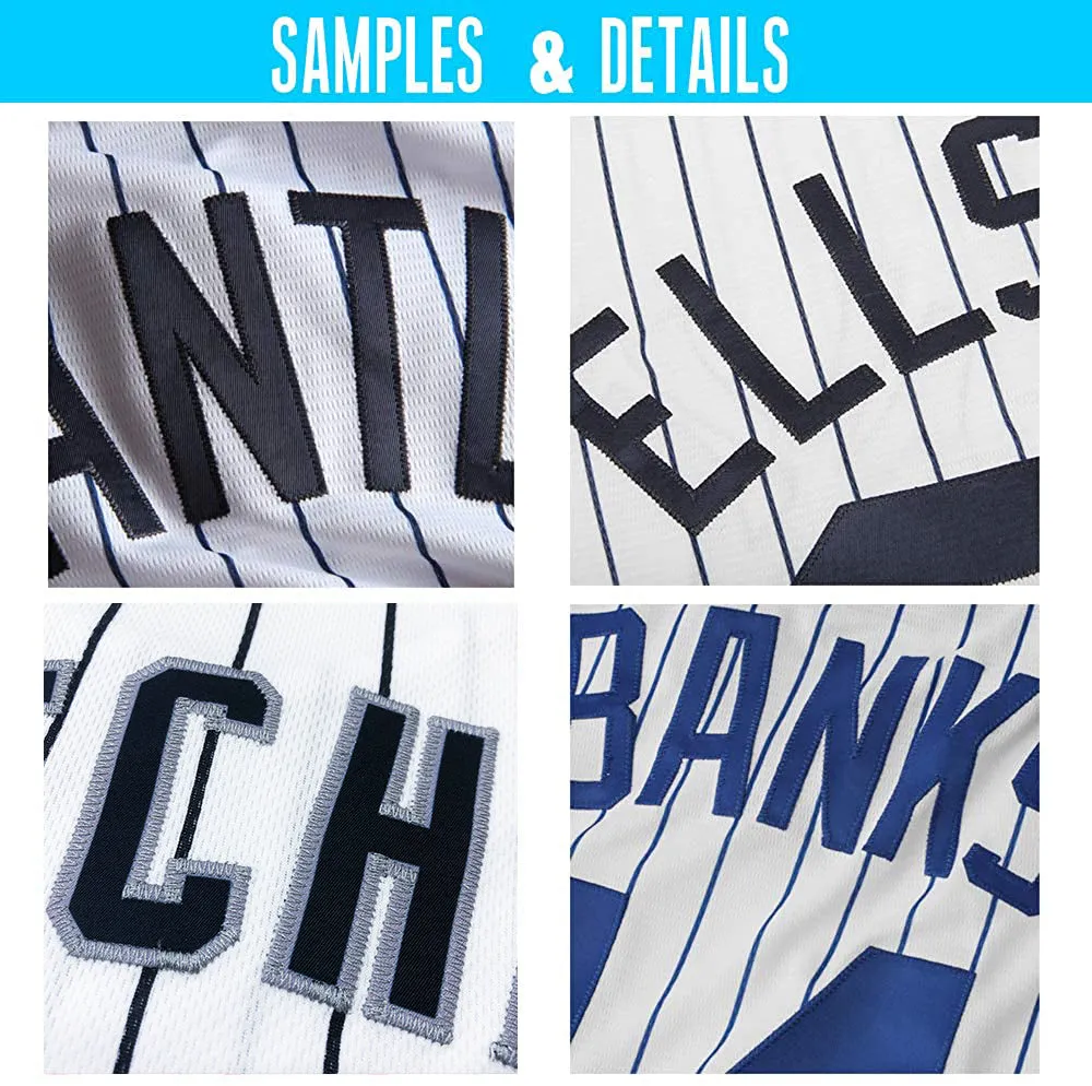 Custom White Light Blue Pinstripe Light Blue-Navy Authentic Baseball Jersey FansIdea