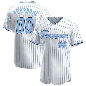 Custom White Light Blue Pinstripe Light Blue-Navy Authentic Baseball Jersey FansIdea