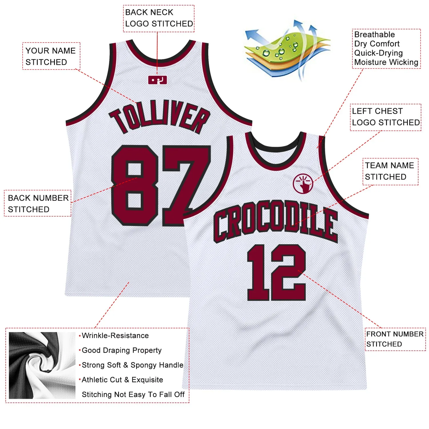 Custom White Maroon-Black Authentic Throwback Basketball Jersey FansIdea