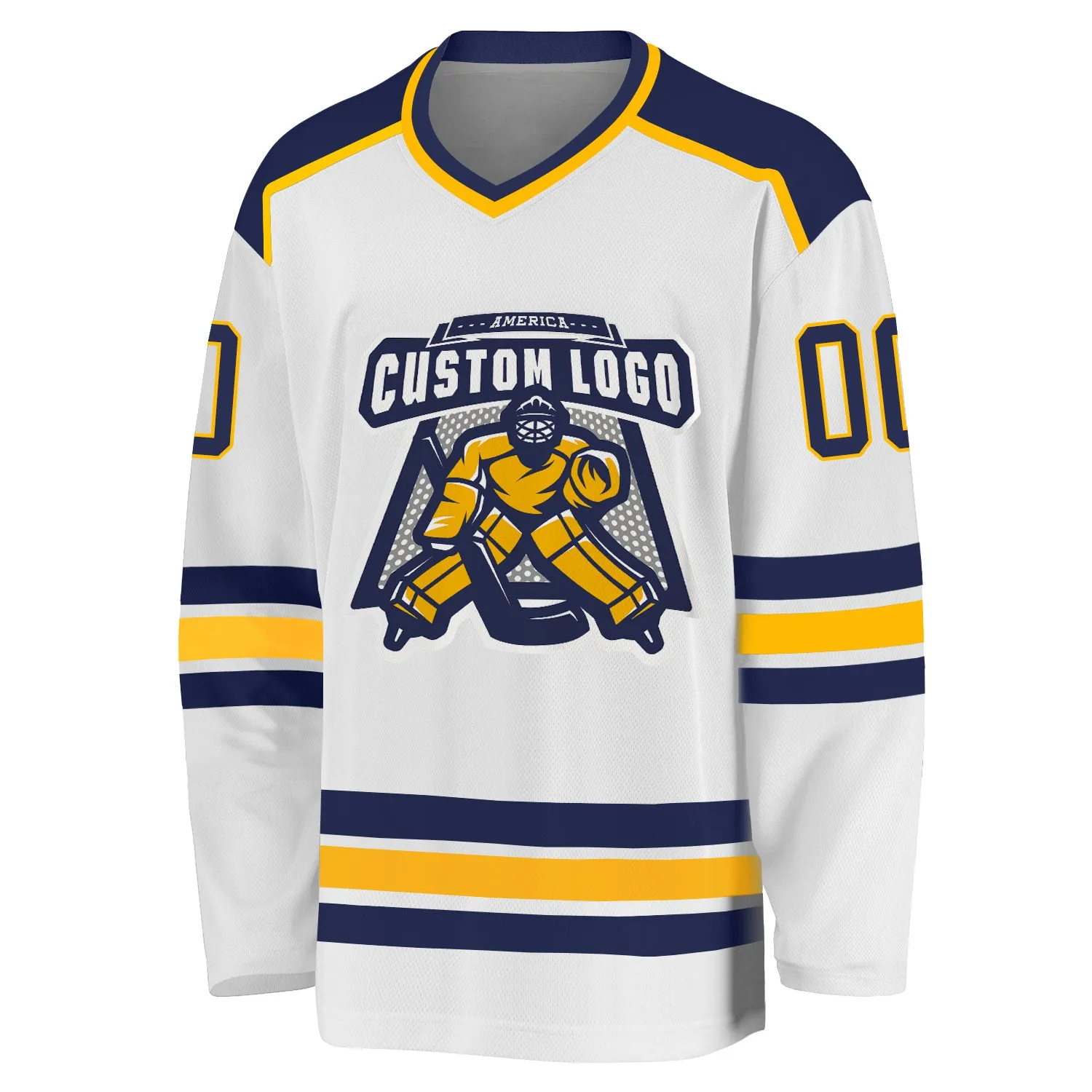 Custom White Navy-Gold Hockey Jersey FansIdea