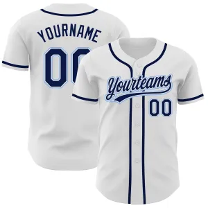 Custom White Navy-Light Blue Authentic Baseball Jersey FansIdea