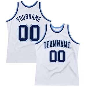 Custom White Navy-Light Blue Authentic Throwback Basketball Jersey FansIdea