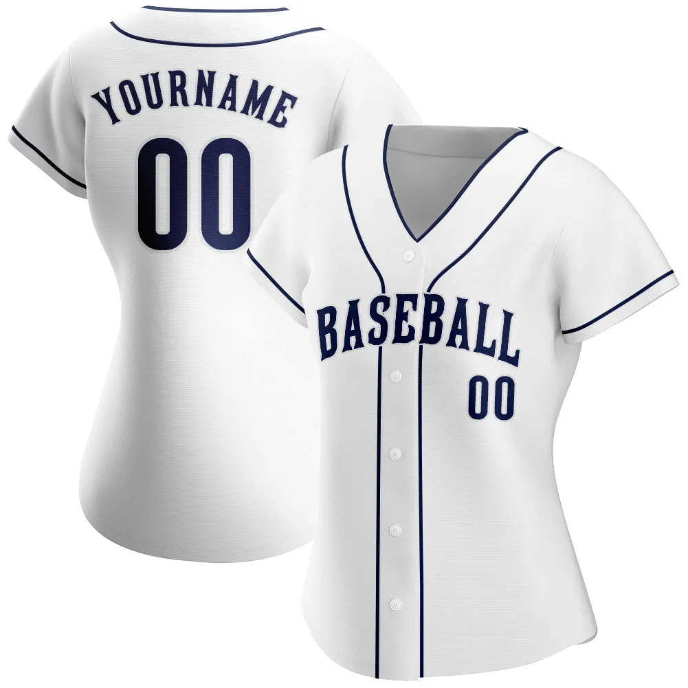 Custom White Navy-White Authentic Baseball Jersey FansIdea