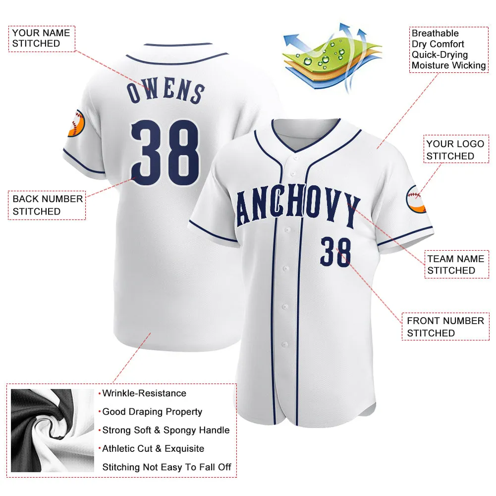 Custom White Navy-White Authentic Baseball Jersey FansIdea