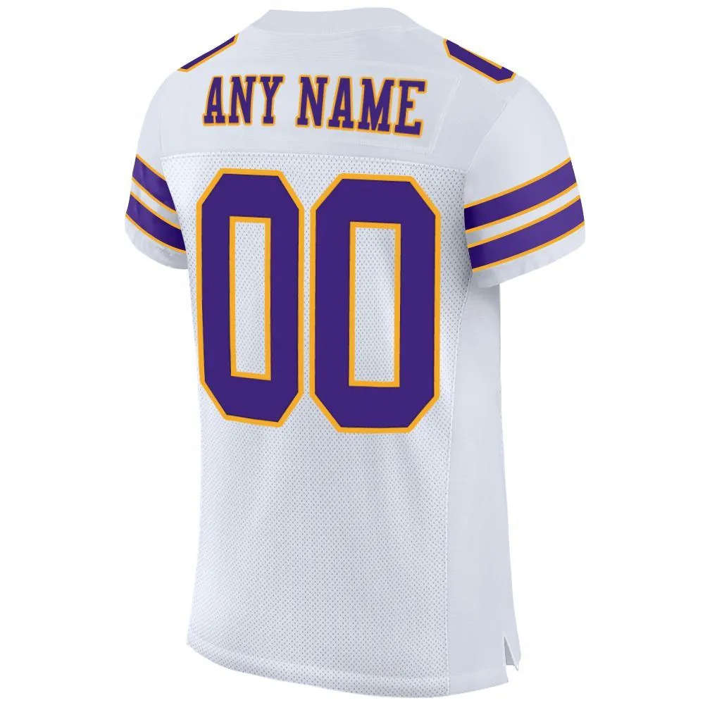Custom White Purple-Gold Mesh Authentic Football Jersey FansIdea
