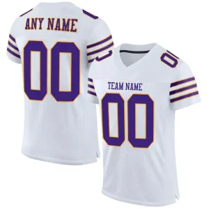 Custom White Purple-Gold Mesh Authentic Football Jersey FansIdea