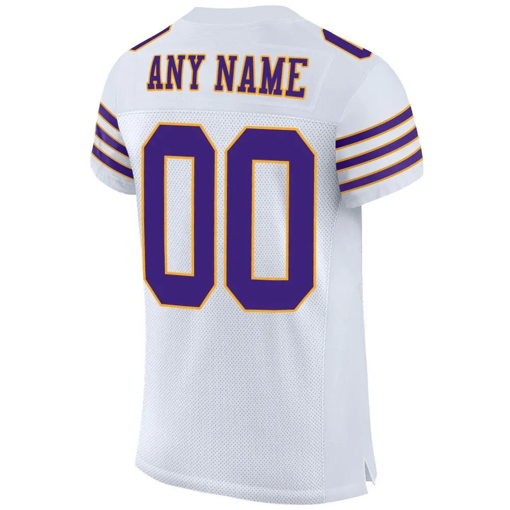 Custom White Purple-Gold Mesh Authentic Football Jersey FansIdea