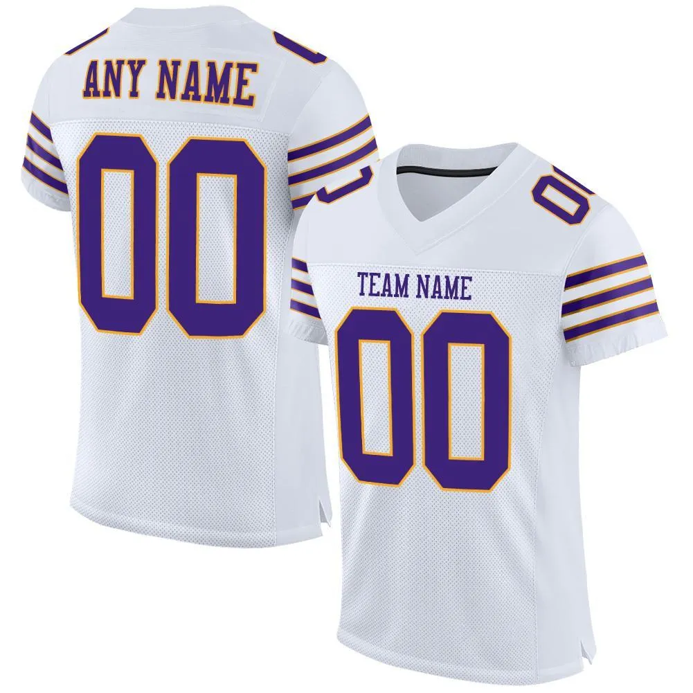 Custom White Purple-Gold Mesh Authentic Football Jersey FansIdea