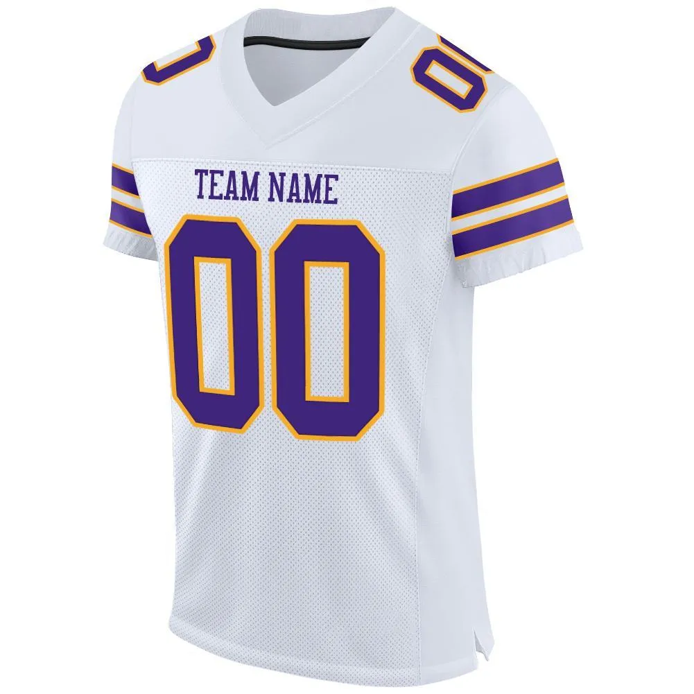 Custom White Purple-Gold Mesh Authentic Football Jersey FansIdea