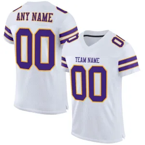 Custom White Purple-Gold Mesh Authentic Football Jersey FansIdea