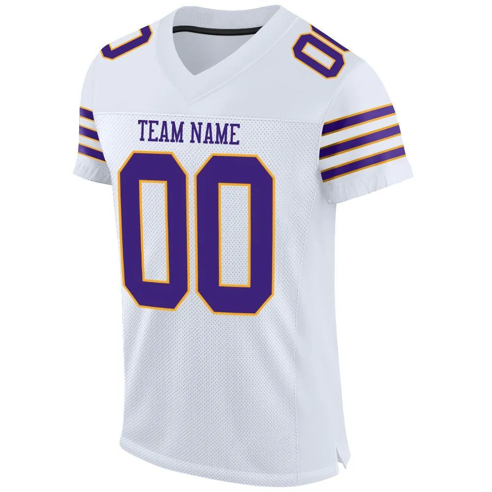 Custom White Purple-Gold Mesh Authentic Football Jersey FansIdea